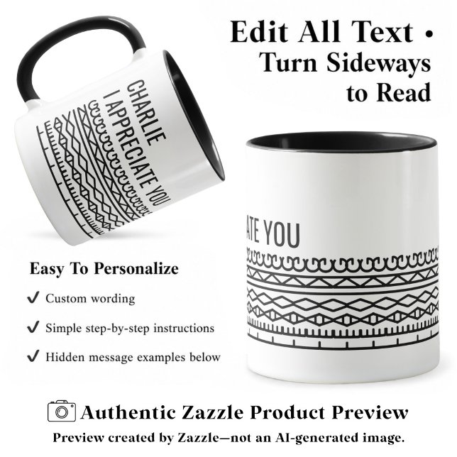 Hidden Message Pattern, Personalized Leaving, Blck Mug (Creator Uploaded)