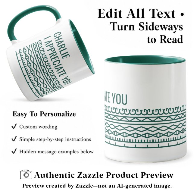 Hidden Message Pattern, Personalized Leaving, Grn Mug (Creator Uploaded)