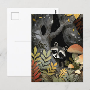 Hidden Raccoon Whimsical Illustration Postcard