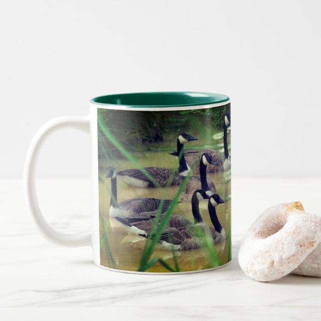 Hidden Serenity Canada Geese Personalized  Two-Tone Coffee Mug (With Donut)