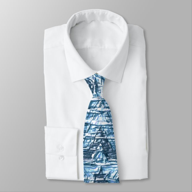 hidden star in jagged carved stripes, silvery blue tie (Tied)