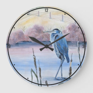 Hidden Valley Blue Heron Pastel Gallery Lake Art Large Clock