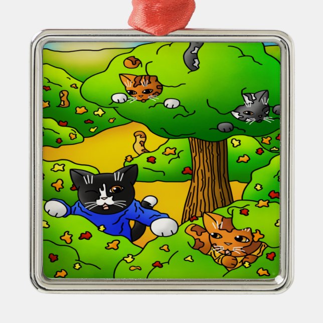 Hide and Seek Cats Metal Ornament (Front)