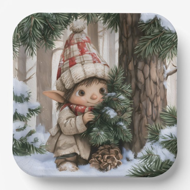 Hide and Seek Elf Paper Plate (Front)