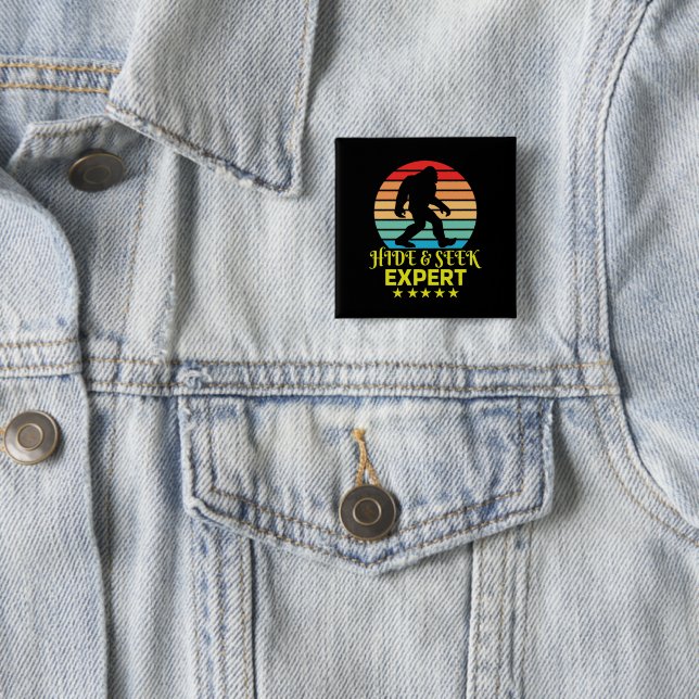 Hide And Seek Expert Bigfoot Funny 2 Inch Square Button (In Situ)