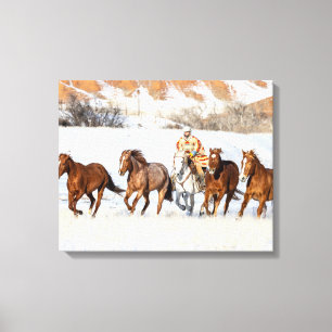 Hideout Horse Ranch, Wrangler and Horses Canvas Print