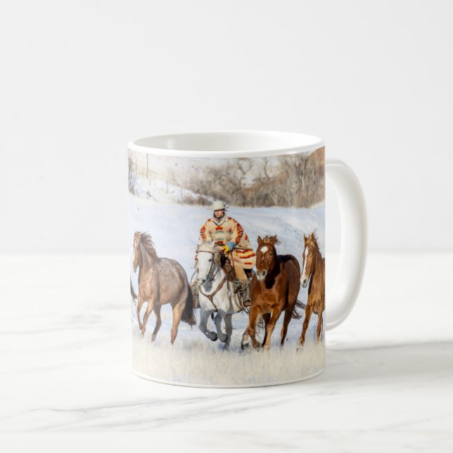 Hideout Horse Ranch, Wrangler and Horses Coffee Mug (Front Right)