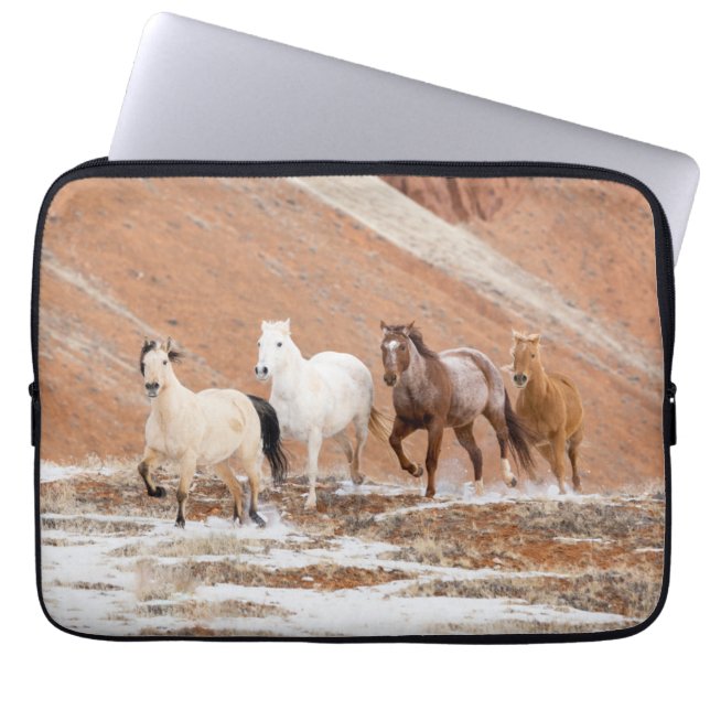 Hideout Ranch with Small Herd of Horses in Snow Laptop Sleeve (Front)