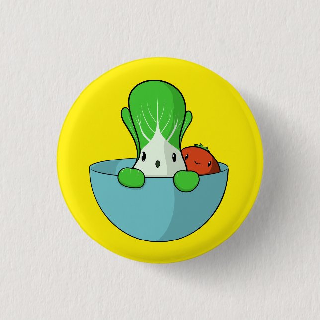 Hiding Bok Choy and Tomato 1 Inch Round Button (Front)