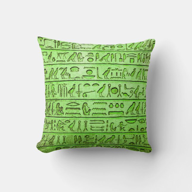 Hiéroglyphes égyptiens anciens Coussin Carré vert (Recto)