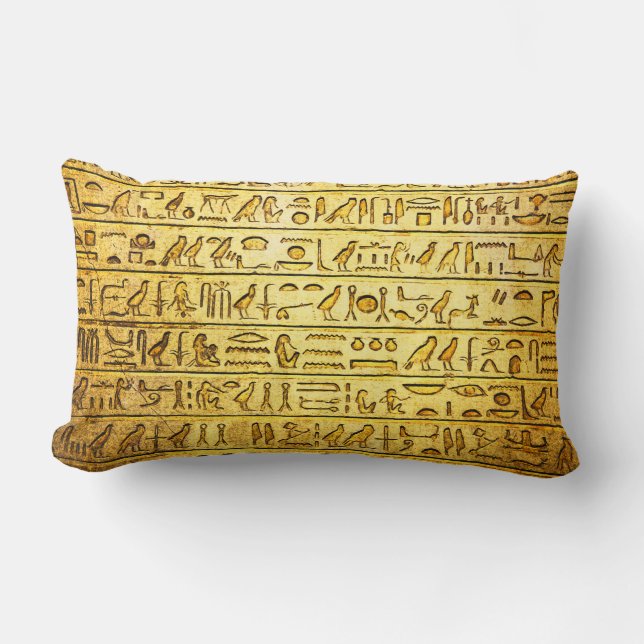 Hiéroglyphes égyptiens anciens Coussin Lumbar jaun (Recto)