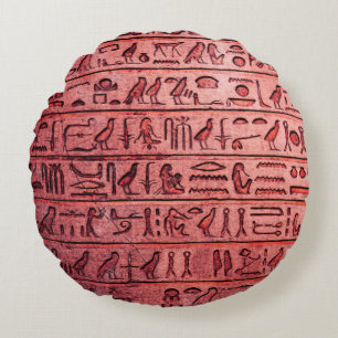 Hiéroglyphes égyptiens anciens Coussin rouge rond