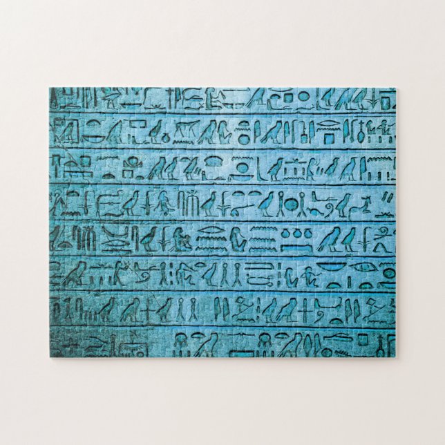 Hiéroglyphes égyptiens anciens Puzzle bleu (Horizontal)