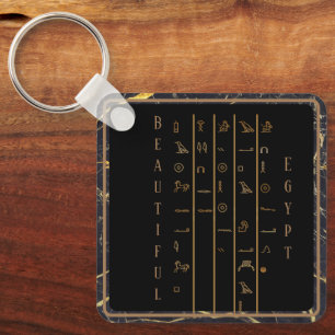 Hieroglyphs Beautiful Egypt black and gold frame Keychain
