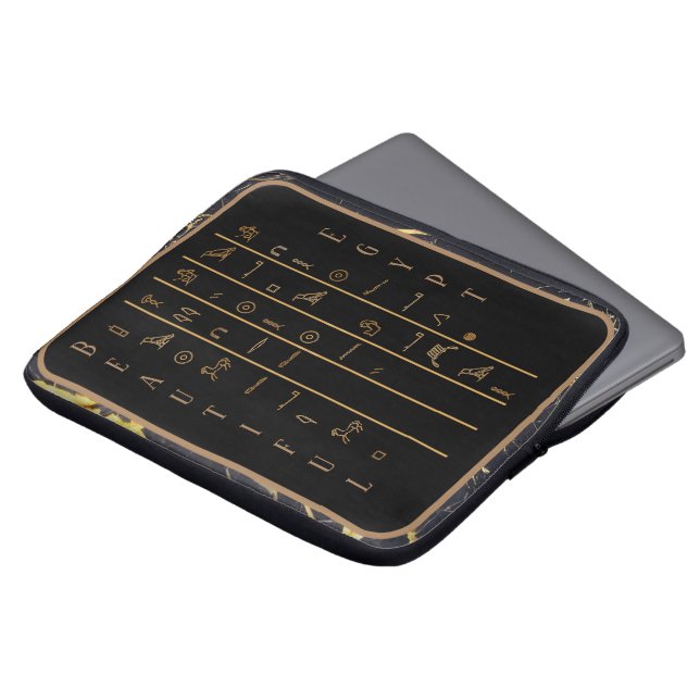 Hieroglyphs Beautiful Egypt black and gold frame Laptop Sleeve (Front Top)