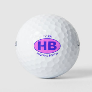Higgins Beach Oval Blue Pink Personalized Golf Balls