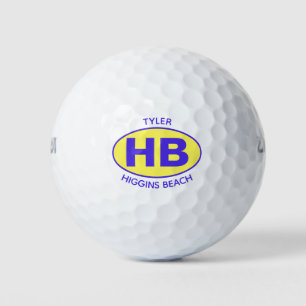 Higgins Beach Oval Blue Yellow Personalized Golf Balls