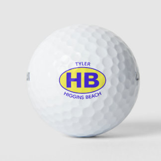 Higgins Beach Oval Blue Yellow Personalized Golf Balls