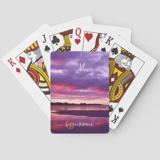 Higgins Beach Sunrise Monogram Name Low Tide Maine Playing Cards (Back)