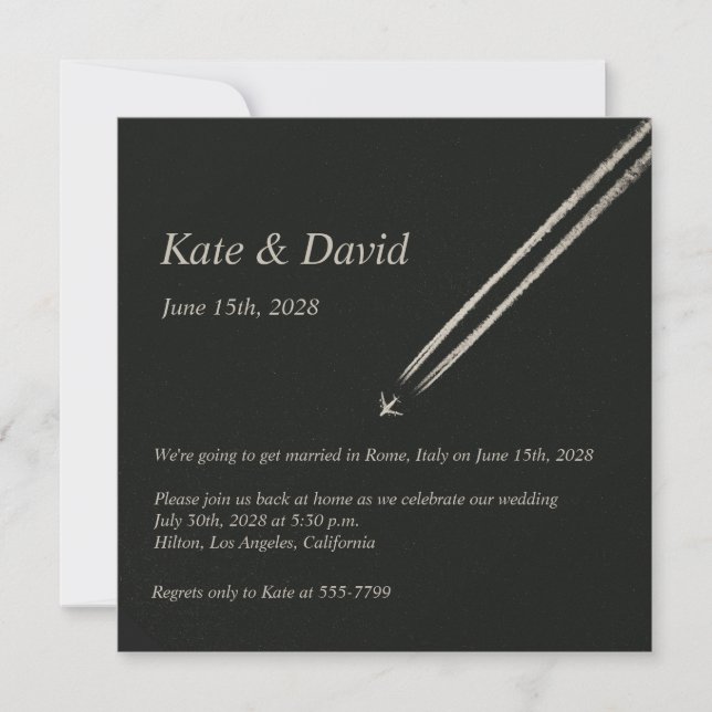 ©High Altitude Airplane Destination Wedding Invitation (Front)