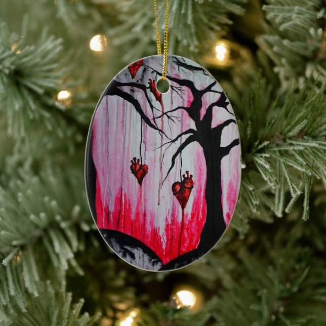 High and Dry Broken Heart Trees Goth Landscape Art Ceramic Ornament (Tree)