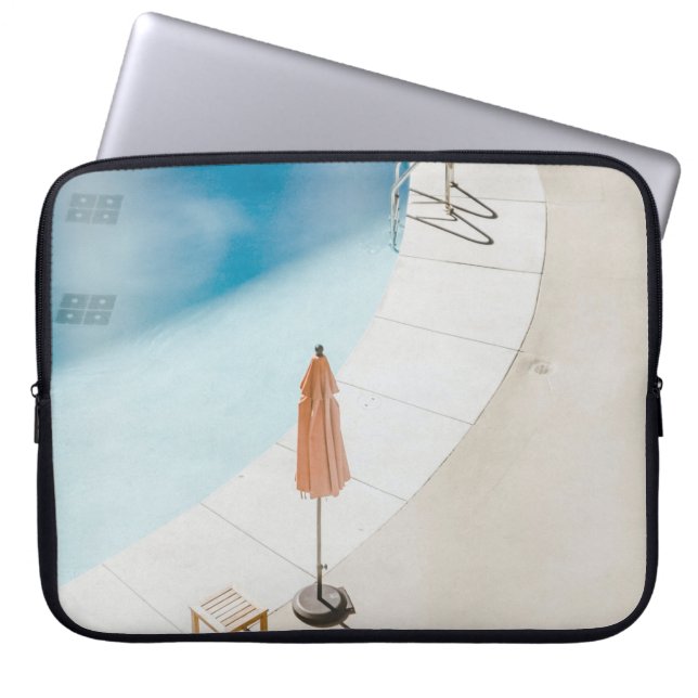 High angle photo of brown umbrella laptop sleeve (Front)