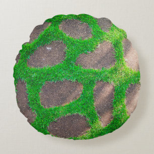 High angle photography of grass field round pillow