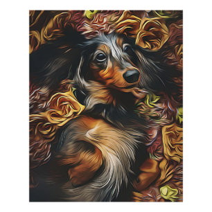 High Angle Portrait Of Dachshund Lying On Field Po Photo Print