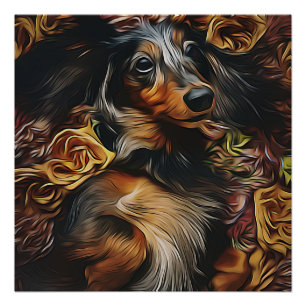 High Angle Portrait Of Dachshund Lying On Field Poster