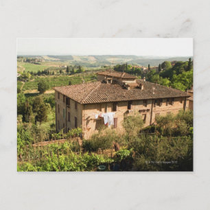 High angle view of a building, San Gimignano, Postcard