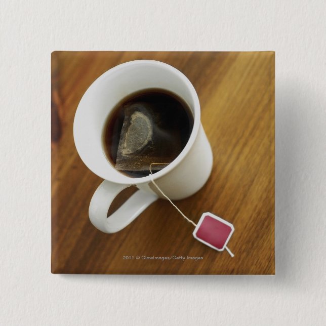 High angle view of a cup of tea 2 inch square button (Front)