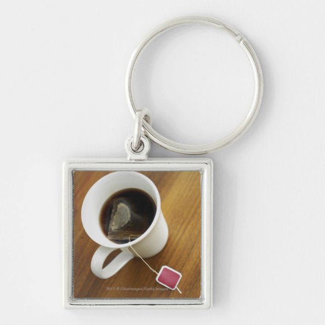 High angle view of a cup of tea keychain (Front)