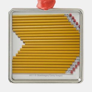 High angle view of pencils in a row metal ornament