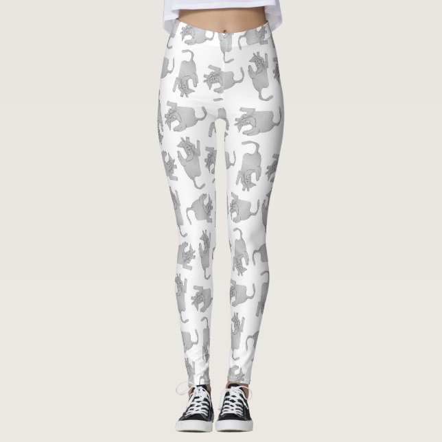 High angle view sketchy drawing cat motif pattern leggings (Front)