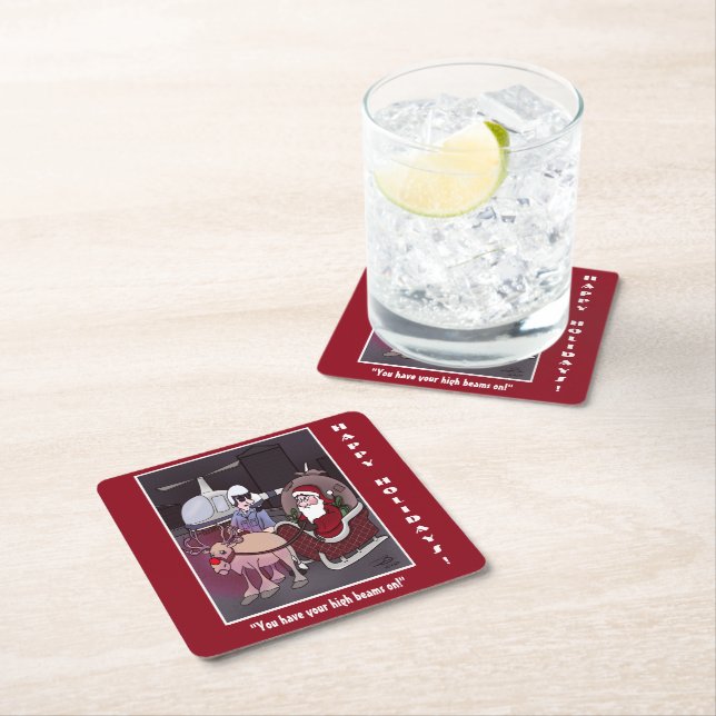 High Beams Holiday Square Paper Coaster (Insitu)