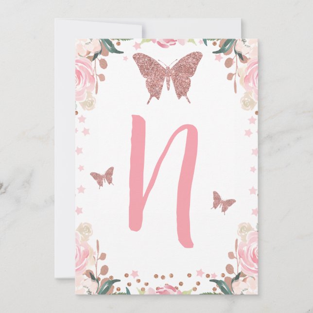 High Chair Pink Butterfly 1st Birthday Letter 2 Invitation (Front)