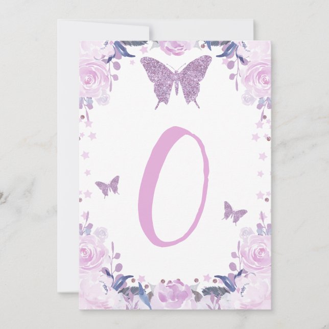 High Chair Purple Butterfly 1st Birthday Letter Invitation (Front)