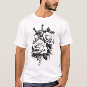 High-Contrast Black and White Tattoo Art Design T-Shirt