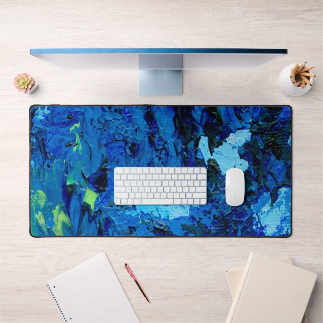 High Contrast Blue and Green Abstract Art Desk Mat (Office 1)