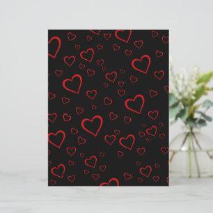 High Contrast Red Outline Hearts on Black Paper