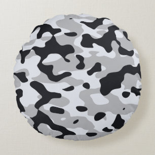 High contrast urban camouflage round pillow