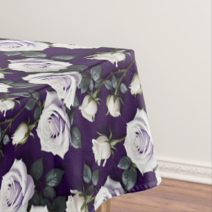 High Contrast White Roses On A Deep Royal Purple  Tablecloth