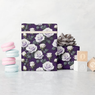 High Contrast White Roses On A Deep Royal Purple Wrapping Paper