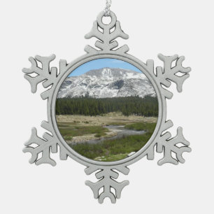 High Country Mountain Stream I Snowflake Pewter Christmas Ornament