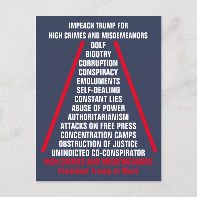 High Crimes and Misdemenours List Impeach Trump Postcard (Front)