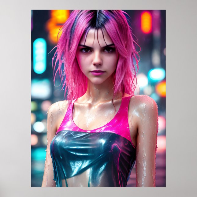 High detail RAW colour dramatic photo Pink Hair Poster (Front)
