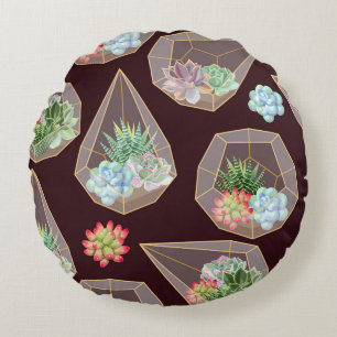 High detail succulent and cactus seamless pattern round pillow