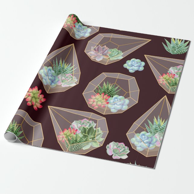 High detail succulent and cactus seamless pattern wrapping paper (Unrolled)