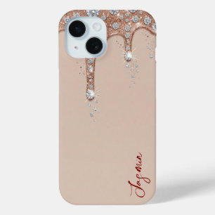 High-End Beige & Rose Gold Glitter Drip  iPhone 15 Case