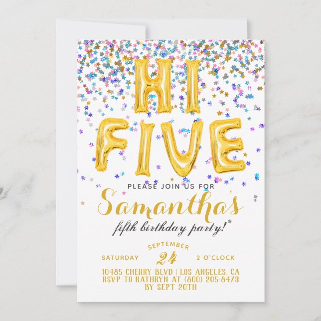 High Five 5th Birthday Confetti Invitation (Front)